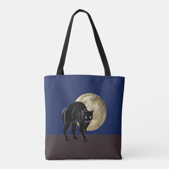 Tote Bag Chat Noir Halloween Prowling Sur Une Nuit De Plein (Dos)