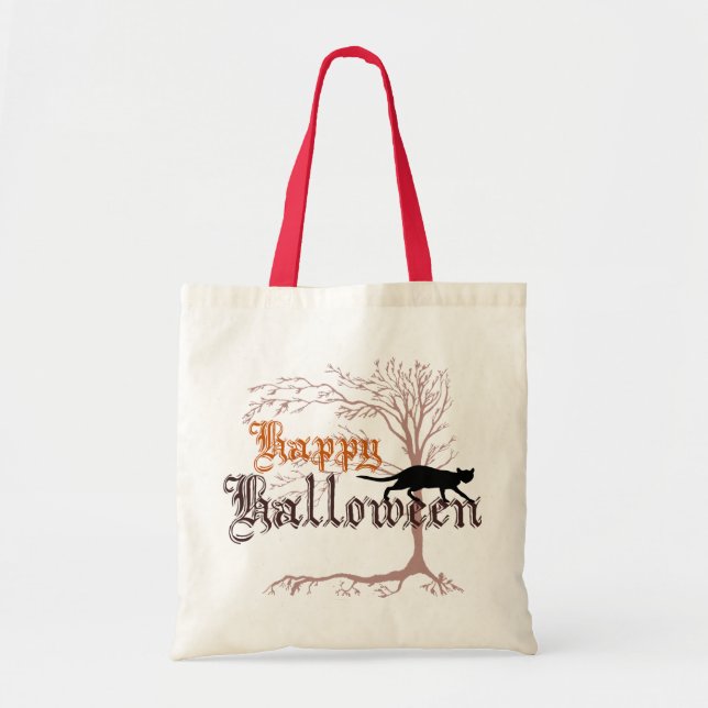 Tote Bag Chat noir heureux de Halloween (Devant)