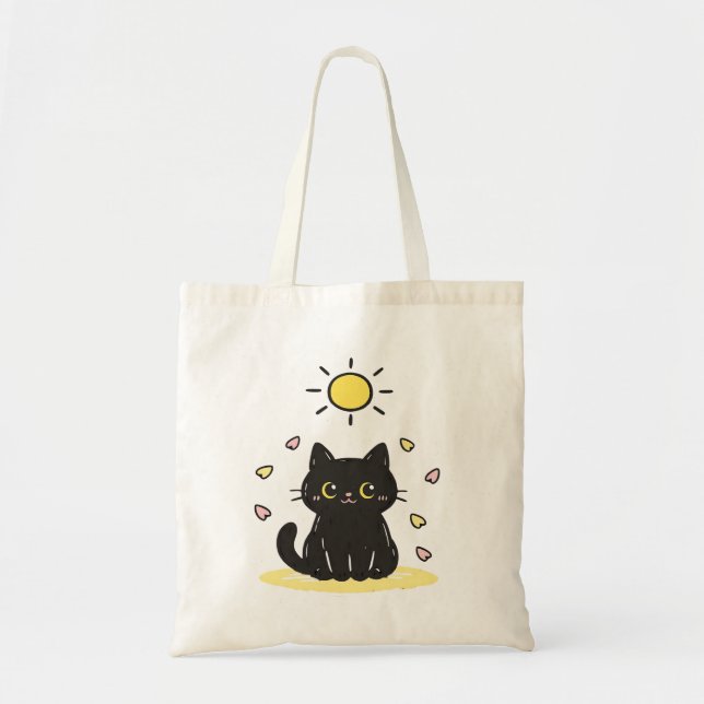 Tote Bag Chat noir heureux ensoleillé (Devant)