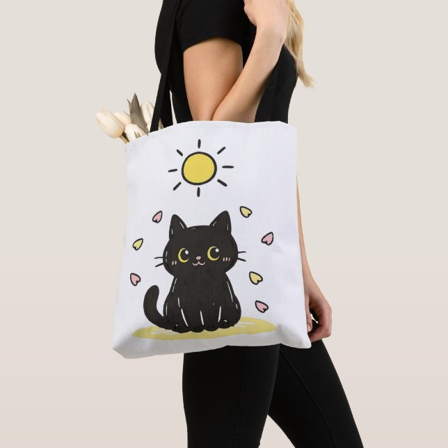 Tote Bag Chat noir heureux ensoleillé (De près)