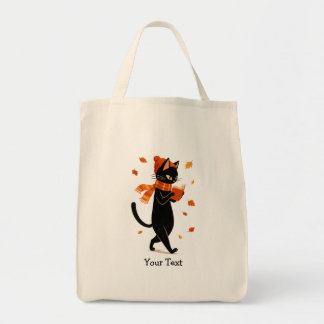 Tote Bag Chat Noir Lisant un Livre Cadeau Automnal Cosy
