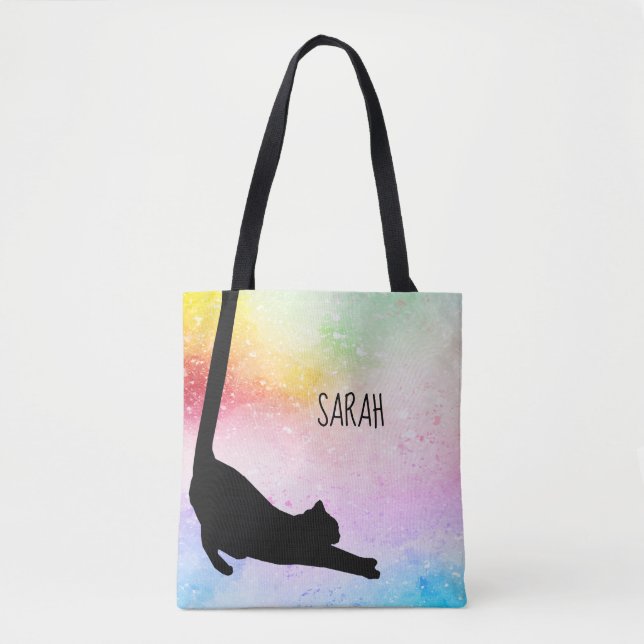 Tote Bag Chat noir longue queue Personnalisé (Devant)