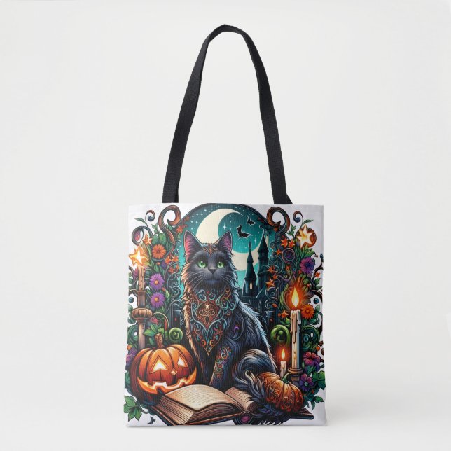 Tote Bag Chat Noir Magique Bibliophile (Devant)