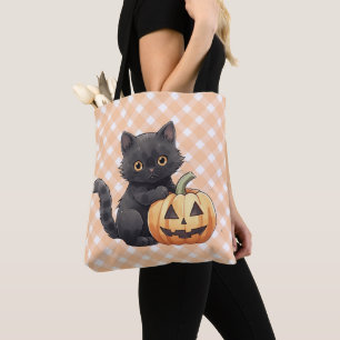 Tote Bag Chat noir mignon & Citrouille d'Halloween
