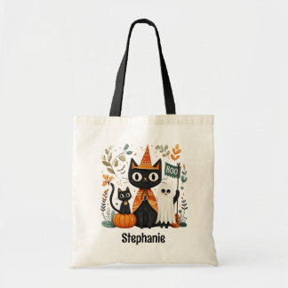 Tote Bag Chat noir mignon personnalisé et Halloween fantôme