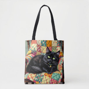 Tote Bag Chat noir mignon sur chaise à rocher
