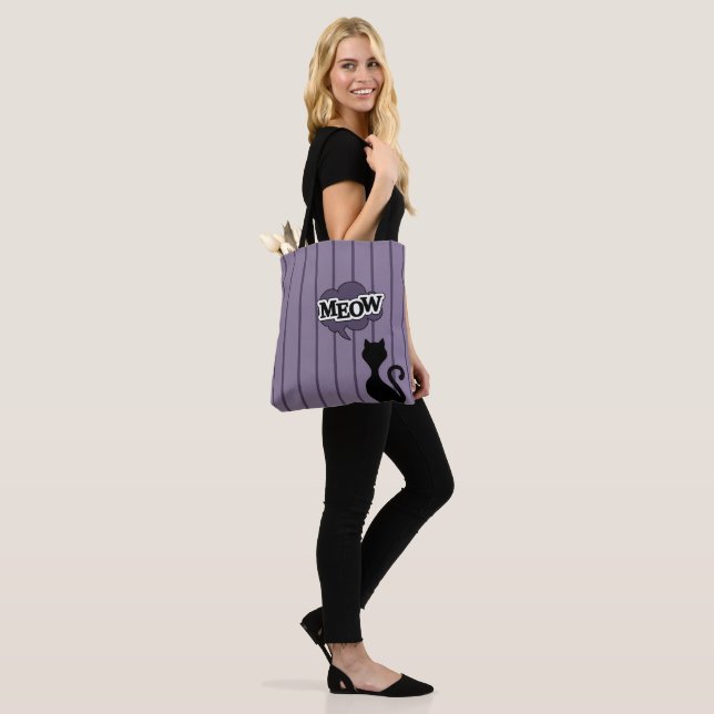 Tote Bag Chat noir mivers rayures violettes (Sur le modèle)