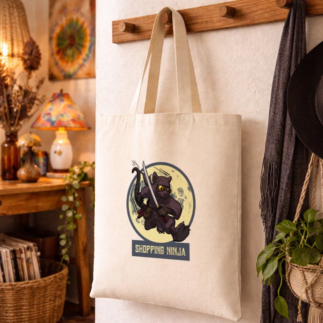 Tote Bag Chat noir ninja de shopping Artwork (Créateur téléchargé)