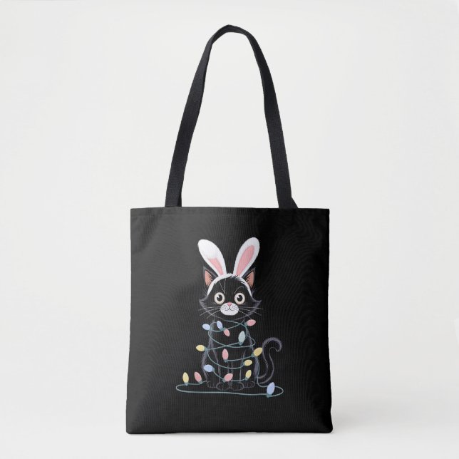 Tote Bag Chat noir Pajama de Pâques Drôle Décorations de Pâ (Devant)