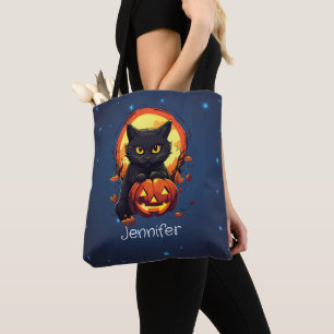 Tote Bag Chat noir personnalisé avec Halloween Citrouille