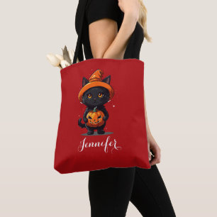 Tote Bag Chat noir personnalisé avec Halloween Citrouille