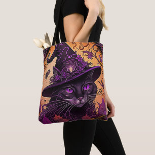 Tote Bag Chat noir pourpre yeux sorcières Casquette Hallowe
