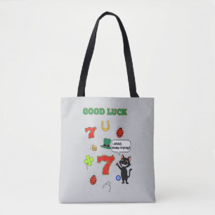 Tote Bag Chat noir sarcastique et charmes porte-bonheur