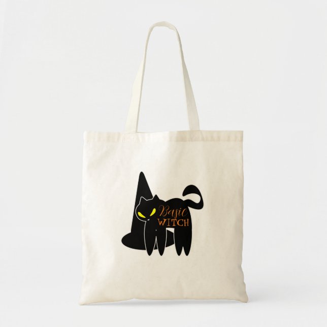 Tote Bag Chat noir sorcière de base Halloween (Devant)