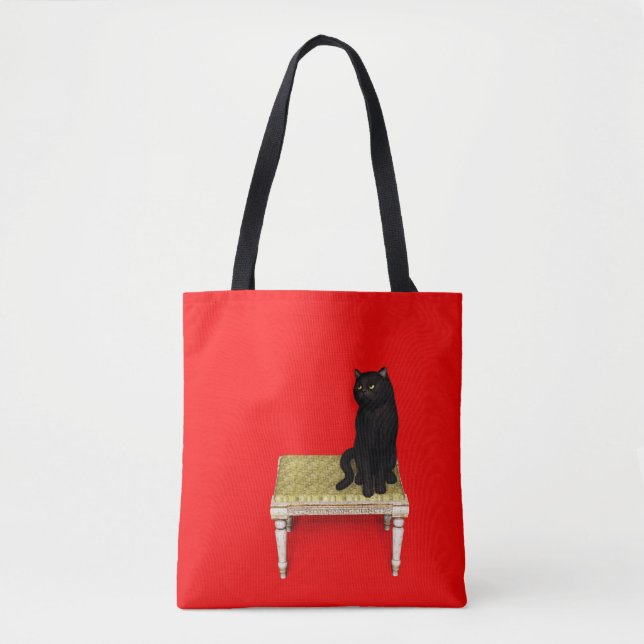 Tote Bag Chat noir sur le tabouret (Devant)