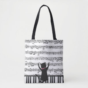 Tote Bag Chat Noir Sur Touches De Piano