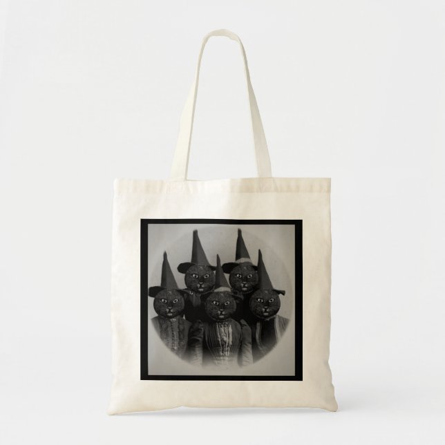 Tote Bag Chat noir vintage/sorcières (Devant)