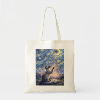 Tote Bag Chat Nuit Étoilée – Art de style Van Gogh