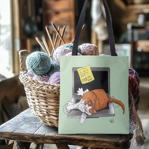 Tote Bag Chat Orange Drôle Ordinateur Portable Vert Travail