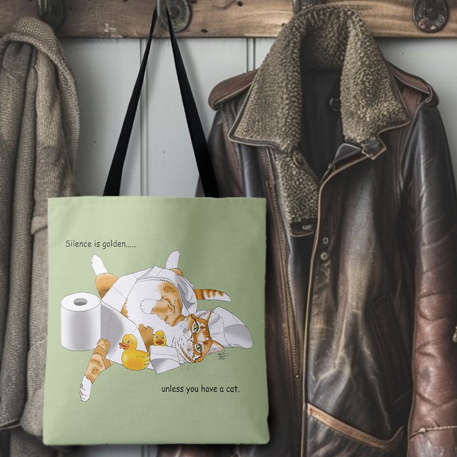 Tote Bag Chat orange roux drôle papier toilette vert (Créateur téléchargé)
