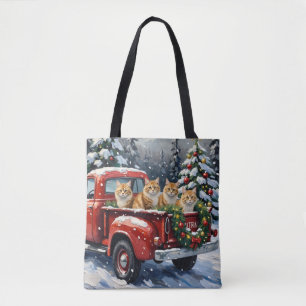 Tote Bag Chat Persan Camion Rouge Noël Fêtes
