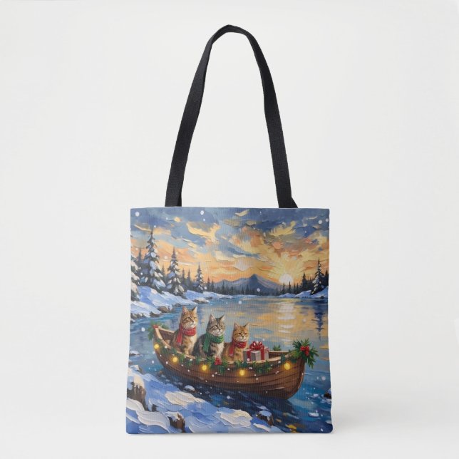 Tote Bag Chat Persan Noël Bateau Fêtes (Devant)