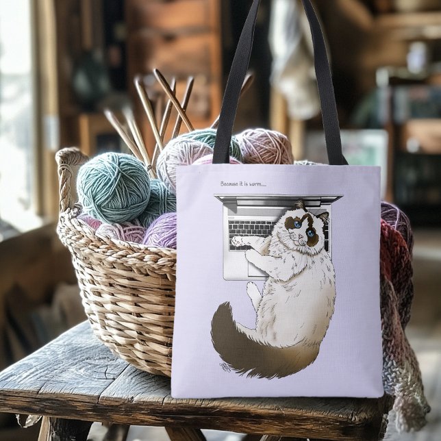 Tote Bag Chat Ragdoll Fluffy Ordinateur Portable Lavande Dr (Créateur téléchargé)