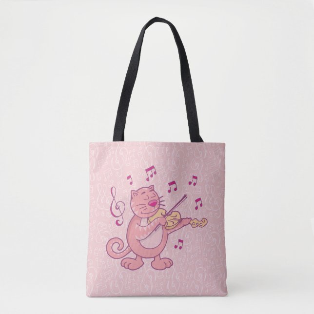 Tote Bag Chat rose avec Violon (Devant)
