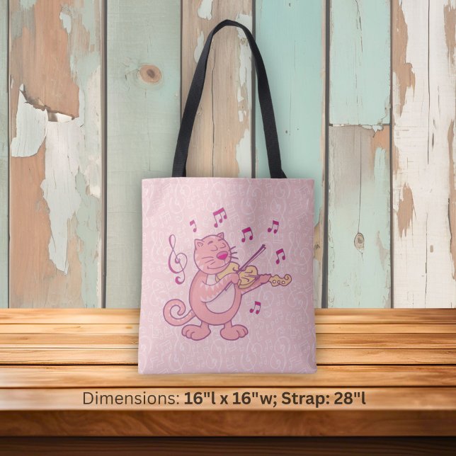 Tote Bag Chat rose avec violon (Créateur téléchargé)
