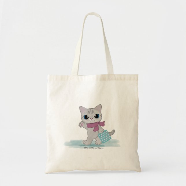 Tote Bag Chat rose d'écharpe (Devant)
