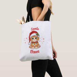 Tote Bag Chat roux drôle avec chapeau de Père Noël pour Noë