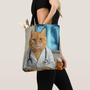 Tote Bag Chat roux portant une blouse de laboratoire de méd