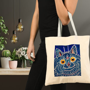 Tote Bag Chat royal bleu unique kaléidoscope artistique mig