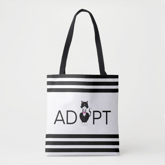 Tote Bag Chat Sauvage Moderne Smoking Adopté (Devant)