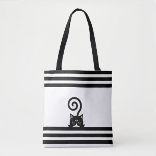 Tote Bag Chat sauvage Tuxedo moderne en noir et blanc