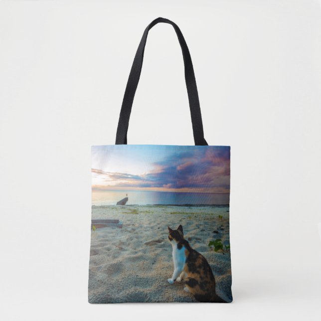 Tote Bag Chat se reposant sur une plage (Devant)
