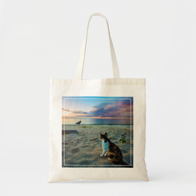 Tote Bag Chat se reposant sur une plage (Devant)