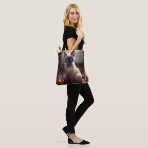 Tote Bag Chat Siamais Halloween Avec Peur Citrouille