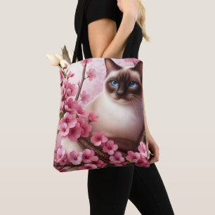 Tote Bag Chat siamois Japonais Cerisier Fleur Fleur rose