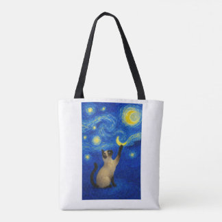 Tote Bag Chat siamois nuit étoilée Lune