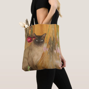 Tote Bag Chat Siamois Poser Avec Fleurs Animaux