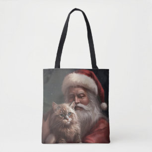 Tote Bag Chat Sibérien avec le Père Noël Festif de Noël