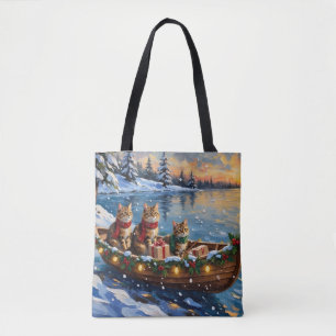 Tote Bag Chat Sibérien Noël Bateau Fêtes