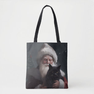 Tote Bag Chat Smoking Avec Le Père Noël Festif Noël