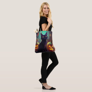 Tote Bag Chat Smoking Tuxedo d'Halloween avec des citrouill