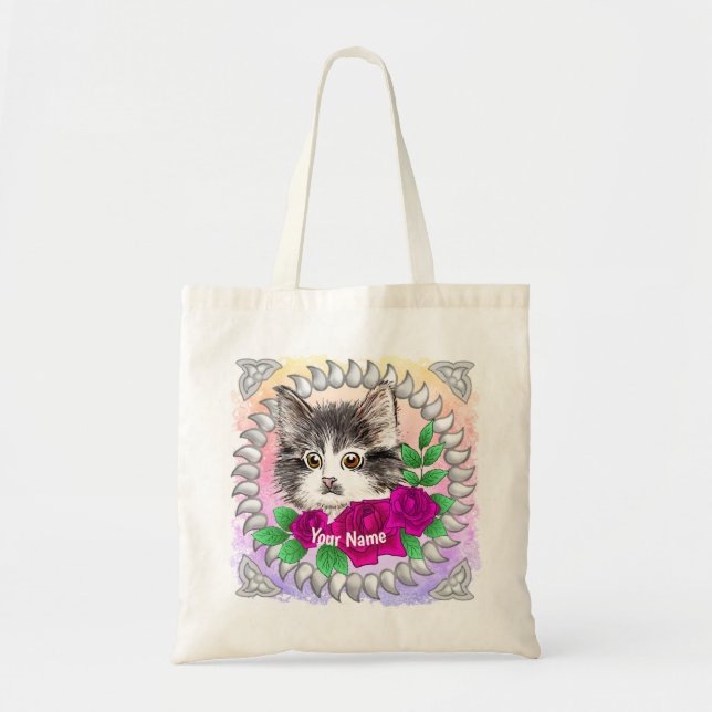 Tote Bag Chat Smoking Tuxedo Roses Roses  (Devant)