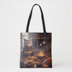 Tote Bag Chat sorcière fantaisiste cuisinant le dîner d'Hal