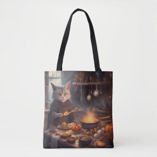 Tote Bag Chat sorcière fantaisiste cuisinant le dîner d'Hal (Devant)