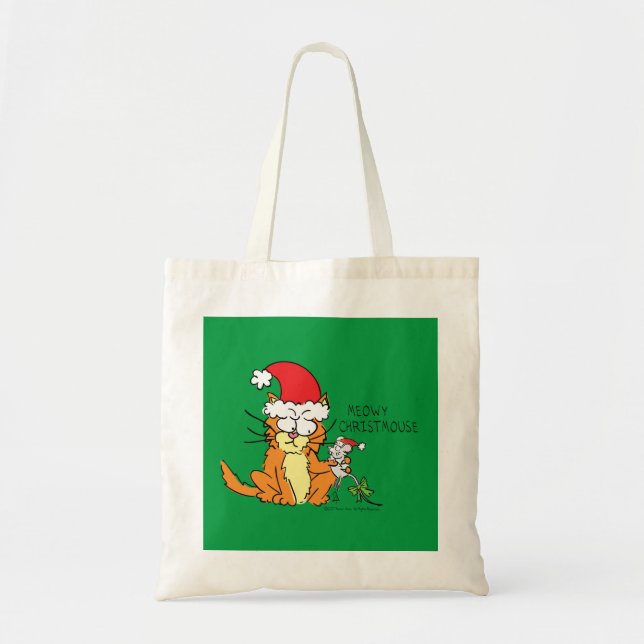Tote Bag Chat Souris Noël Drôle Dessin Animé Mignon (Devant)