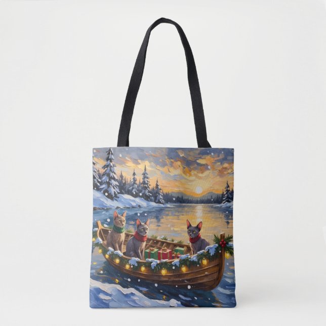Tote Bag Chat Sphynx Noël Bateau Fêtes (Devant)
